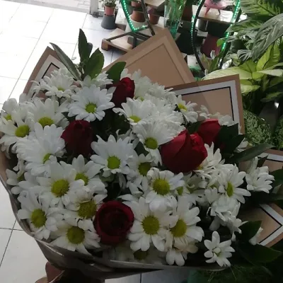 Papatya ve Kırmız Gül Buketi
